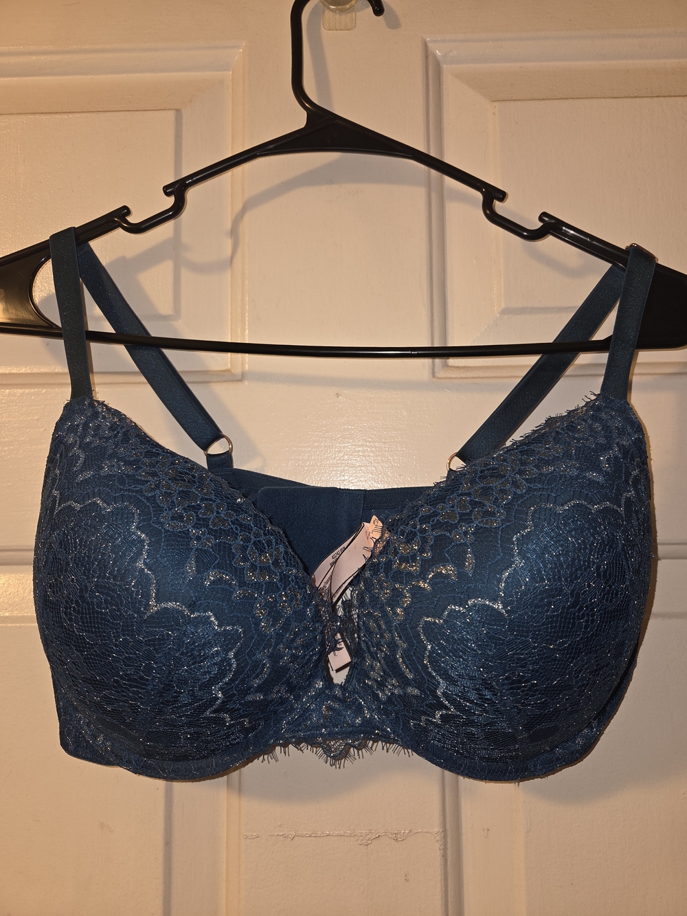 Victoria's Secret Teal Blue/Metallic Lace Dream Angels Push-Up Bra.  Size 36DD.